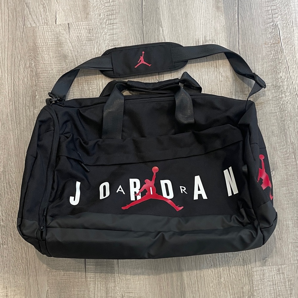 Jordan Black Duffel Bag with Red Accents